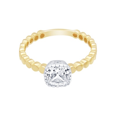 14 Ayar Sarı-Beyaz Altın Tektaş Baget Yüzük