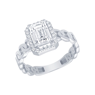 14 Ayar Beyaz Altın Baget Yüzük