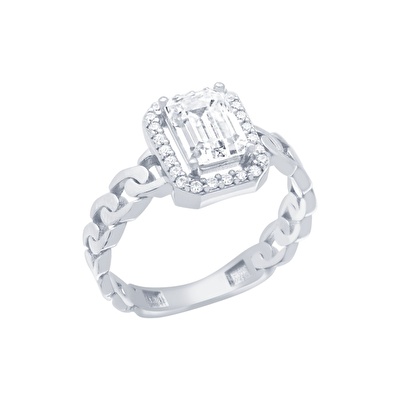 14 Ayar Beyaz Altın Baget Yüzük