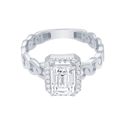 14 Ayar Beyaz Altın Baget Yüzük