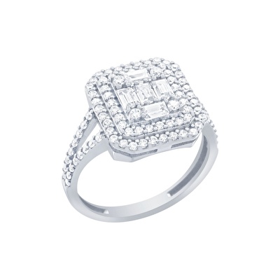 14 Ayar Beyaz Altın Baget Yüzük