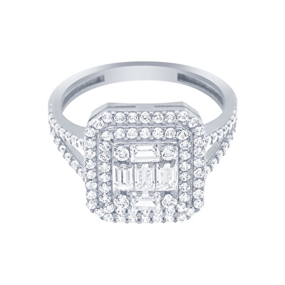 14 Ayar Beyaz Altın Baget Yüzük