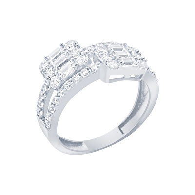 14 Ayar Beyaz Altın Baget Yüzük