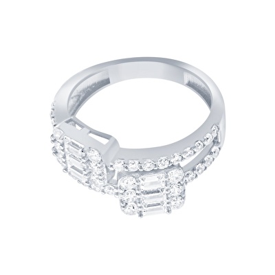 14 Ayar Beyaz Altın Baget Yüzük