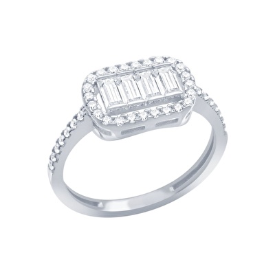 14 Ayar Beyaz Altın Baget Yüzük