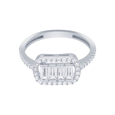 14 Ayar Beyaz Altın Baget Yüzük