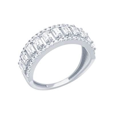 14 Ayar Beyaz Altın Baget Yüzük