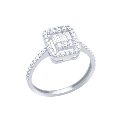 14 Ayar Beyaz Altın Baget Yüzük