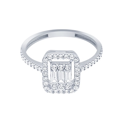 14 Ayar Beyaz Altın Baget Yüzük