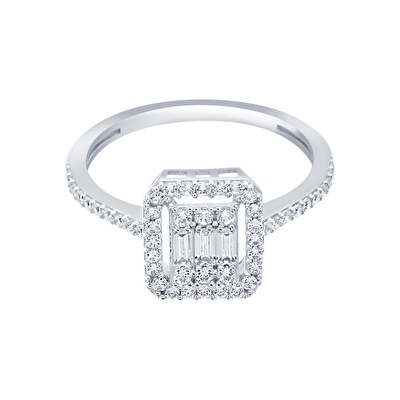 8 Ayar Beyaz Altın Baget Yüzük