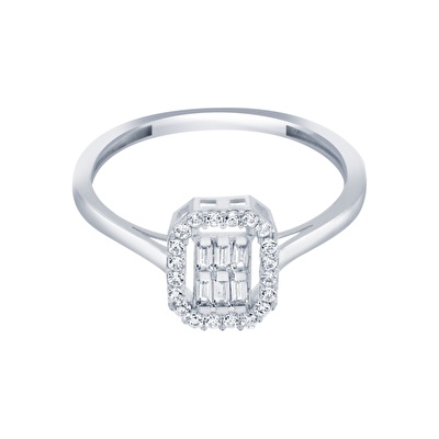 8 Ayar Beyaz Altın Baget Yüzük