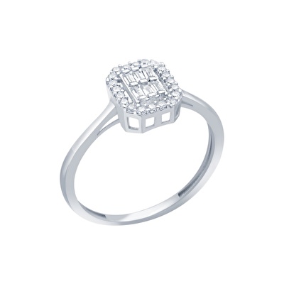 8 Ayar Beyaz Altın Baget Yüzük