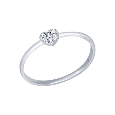 14 Ayar Beyaz Altın Taşlı Kalp Yüzük