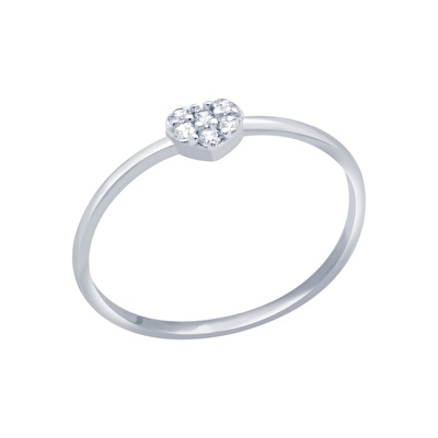 14 Ayar Beyaz Altın Taşlı Kalp Yüzük