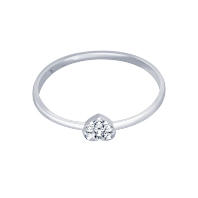 14 Ayar Beyaz Altın Taşlı Kalp Yüzük