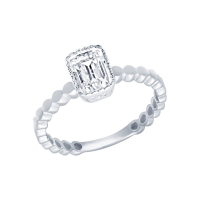 14 Ayar Beyaz Altın Baget Yüzük