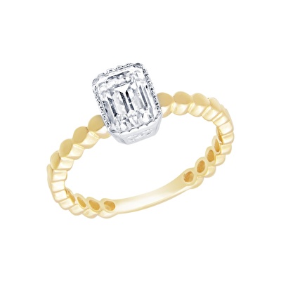 14 Ayar Sarı-Beyaz Altın Baget Yüzük