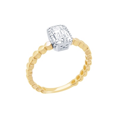 14 Ayar Sarı-Beyaz Altın Baget Yüzük