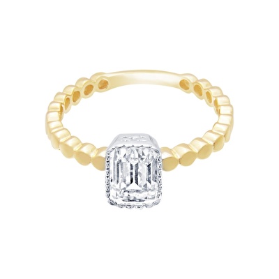 14 Ayar Sarı-Beyaz Altın Baget Yüzük