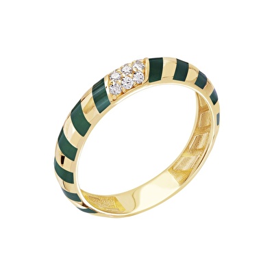 14 Ayar Sarı Altın Yeşil Mineli Yüzük