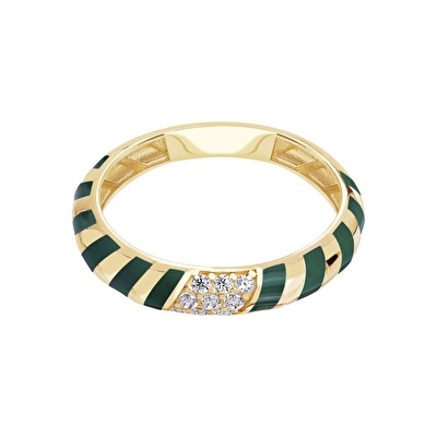 14 Ayar Sarı Altın Yeşil Mineli Yüzük