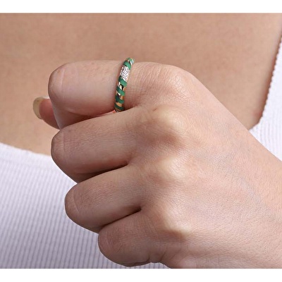 14 Ayar Sarı Altın Yeşil Mineli Yüzük