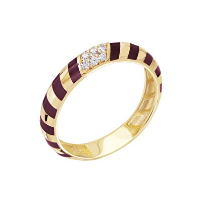 14 Ayar Sarı Altın Kırmızı Mineli Yüzük