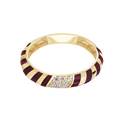 14 Ayar Sarı Altın Kırmızı Mineli Yüzük