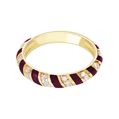 14 Ayar Sarı Altın Kırmızı Mineli Yüzük