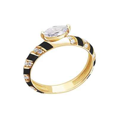 14 Ayar Sarı Altın Siyah Mineli Yüzük