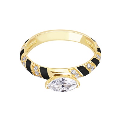 14 Ayar Sarı Altın Siyah Mineli Yüzük