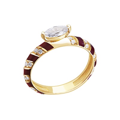14 Ayar Sarı Altın Kırmızı Mineli Yüzük