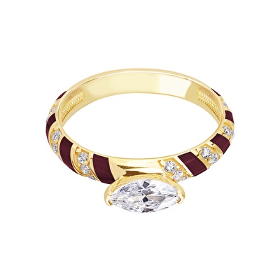 14 Ayar Sarı Altın Kırmızı Mineli Yüzük