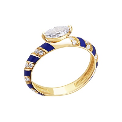 14 Ayar Sarı Altın Mavi Mineli Yüzük