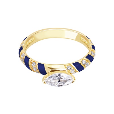 14 Ayar Sarı Altın Mavi Mineli Yüzük