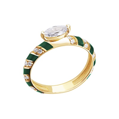 14 Ayar Sarı Altın Yeşil Mineli Yüzük