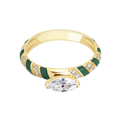 14 Ayar Sarı Altın Yeşil Mineli Yüzük