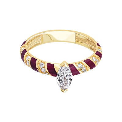 14 Ayar Sarı Altın Kırmızı Mineli Yüzük