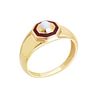 14 Ayar Sarı Altın Kırmızı Mineli Yüzük