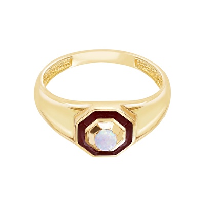 14 Ayar Sarı Altın Kırmızı Mineli Yüzük