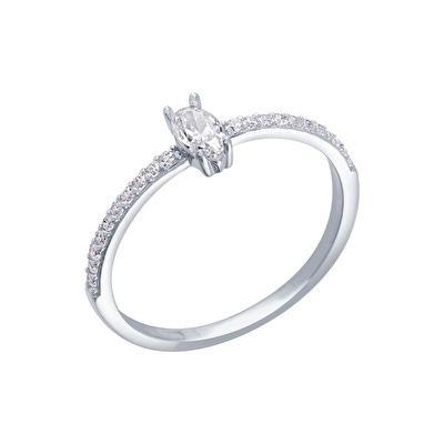 14 Ayar Beyaz Altın Taşlı Yüzük