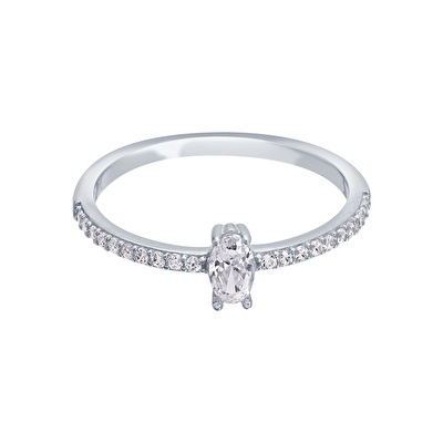 14 Ayar Beyaz Altın Taşlı Yüzük