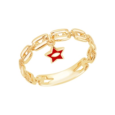 14 Ayar Sarı Altın Kırmızı Mineli Yıldız Yüzük