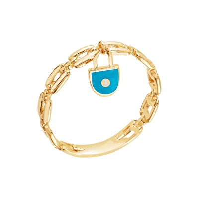 14 Ayar Sarı Altın Kilit Figürlü Yüzük