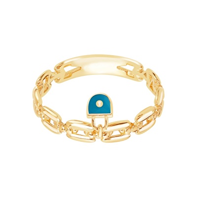 14 Ayar Sarı Altın Kilit Figürlü Yüzük