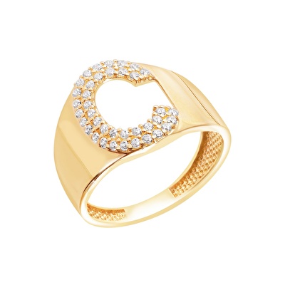 14 Ayar Sarı Altın C Harf Yüzük