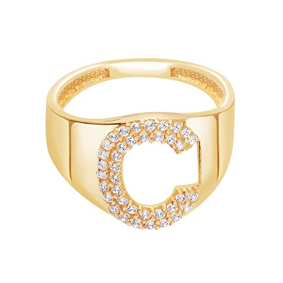 14 Ayar Sarı Altın C Harf Yüzük