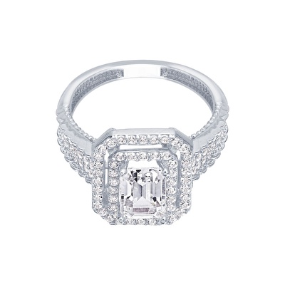 14 Ayar Beyaz Altın Baget Yüzük