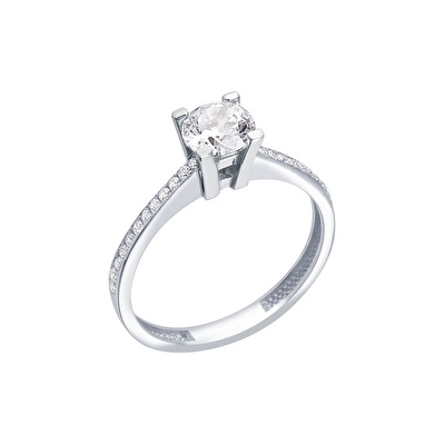 14 Ayar Beyaz Altın Tektaş Yüzük