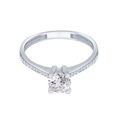 14 Ayar Beyaz Altın Tektaş Yüzük